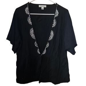 Coldwater Creek One Button Short Sleeved One Button Cardigan with White Beads 1X